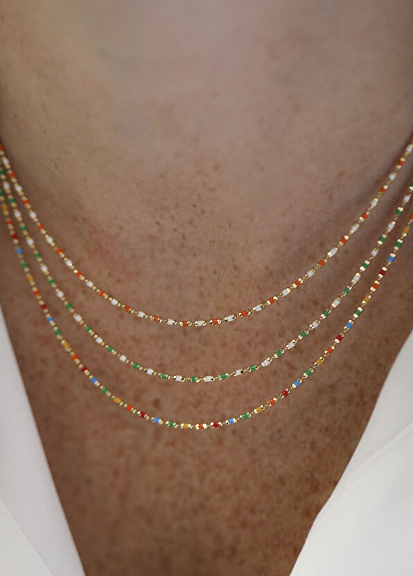 Nev Jewellery Golf Yeşil ve Beyaz Mineli 14 Ayar Sarı Altın Kadın Kolye - 2