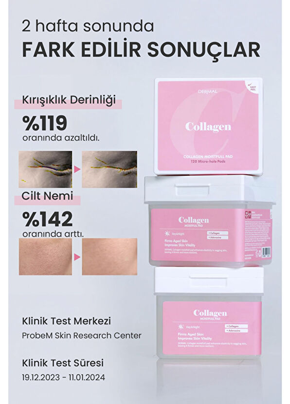 Dermal Collagen Moistfull Pad 120’li Kolajen İçerikli Nemlendirici ve Cilt Sıkılaştırıcı Tonik Ped 180 ml - 3