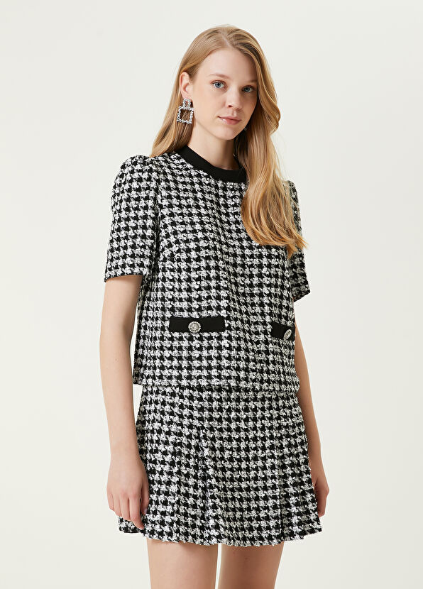 Beymen Club Siyah Beyaz Desenli Tweed Bluz - 3