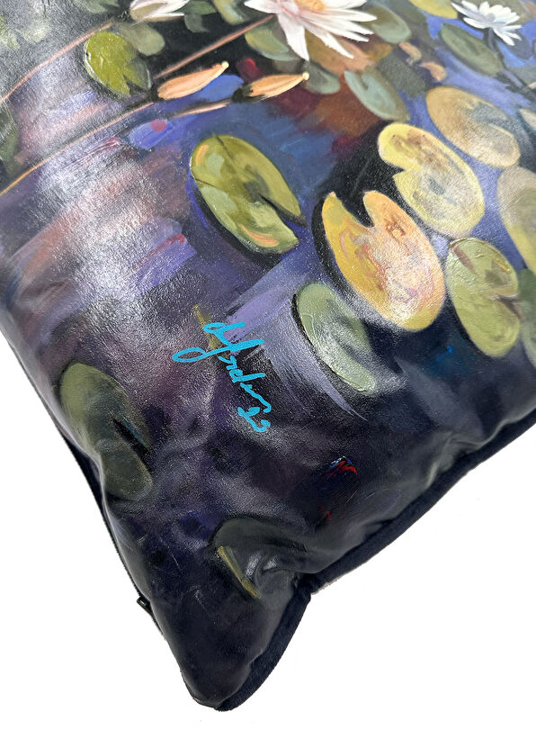 Elif Erdem Night Lotus Patterned Linen Decorative Throw Pillow 45 x 45 cm - 2