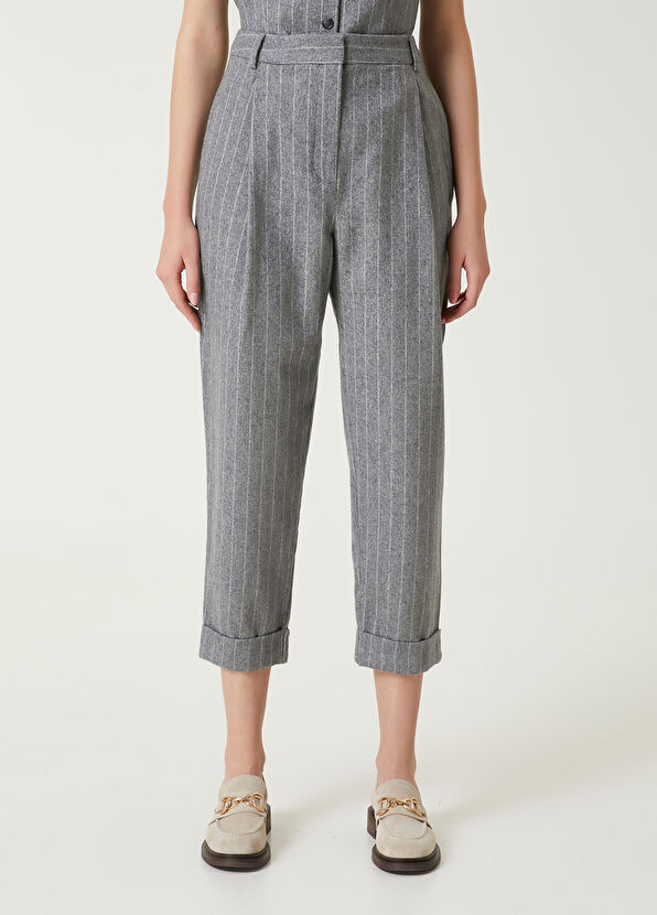Beymen Club Gray Stripes Wool Pants - 2