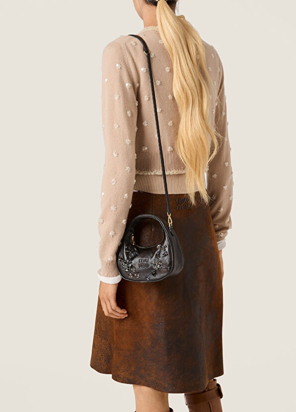 Miu Miu Wander İşlemeli Kahverengi Deri Kadın Mini El Çantası - 3