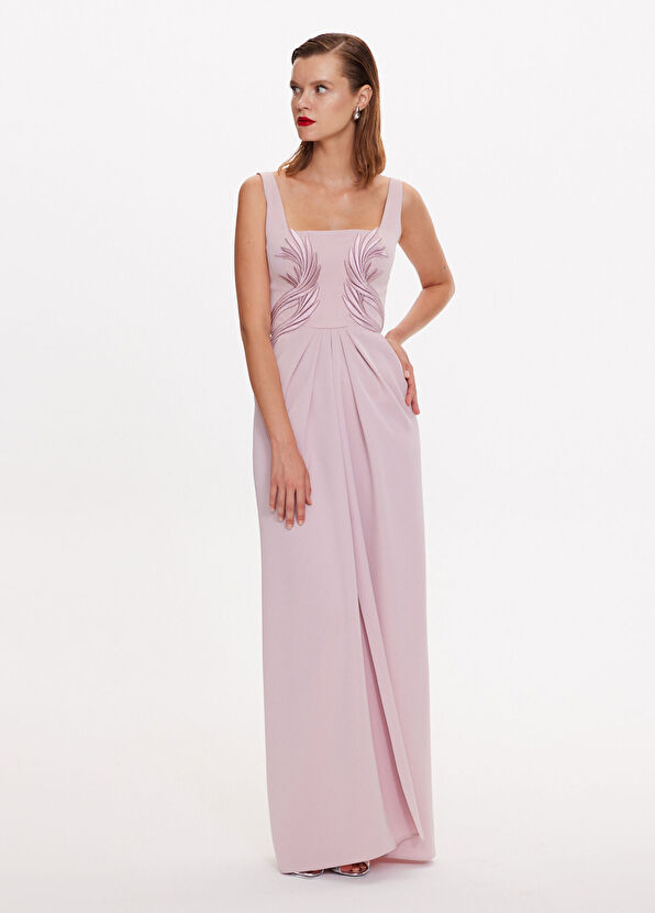 ZEYNEP ERDOGAN Pembe Kare Yaka Nakış Detaylı Kadın Abiye Elbise - 4