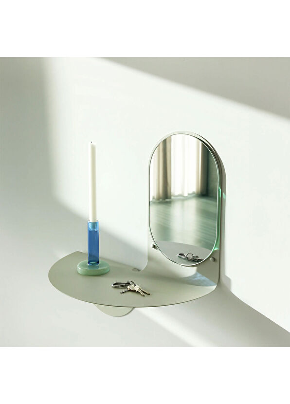 KLEVERING Flip Açık Gri Metal Raflı Duvar Aynası - 2