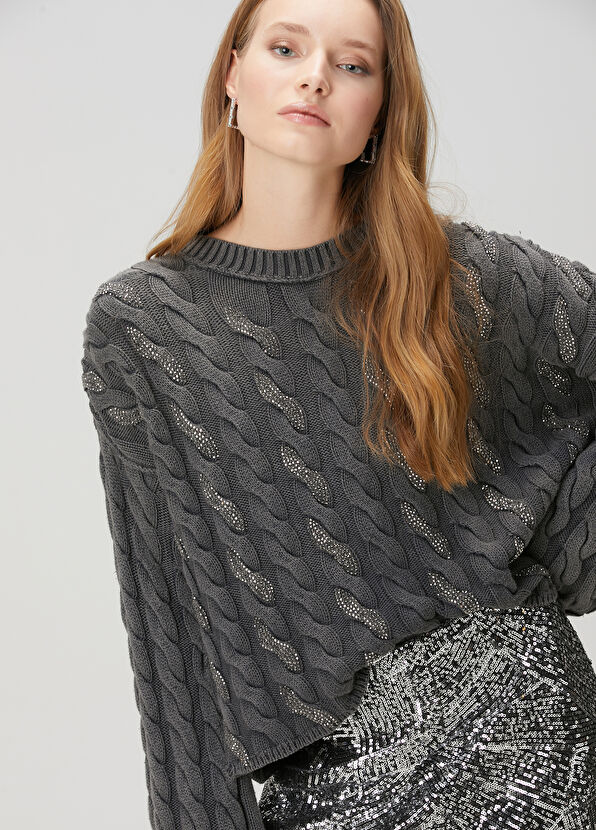 Beymen Club Anthracite Hair Braided Sweater - 1