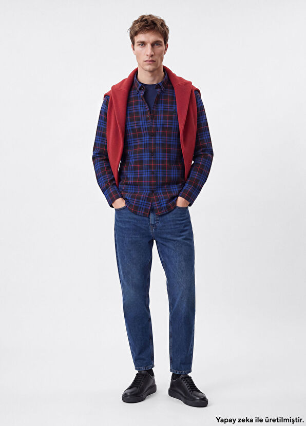 Beymen Club Comfort Fit Sax Blue Plaid Shirt - 1