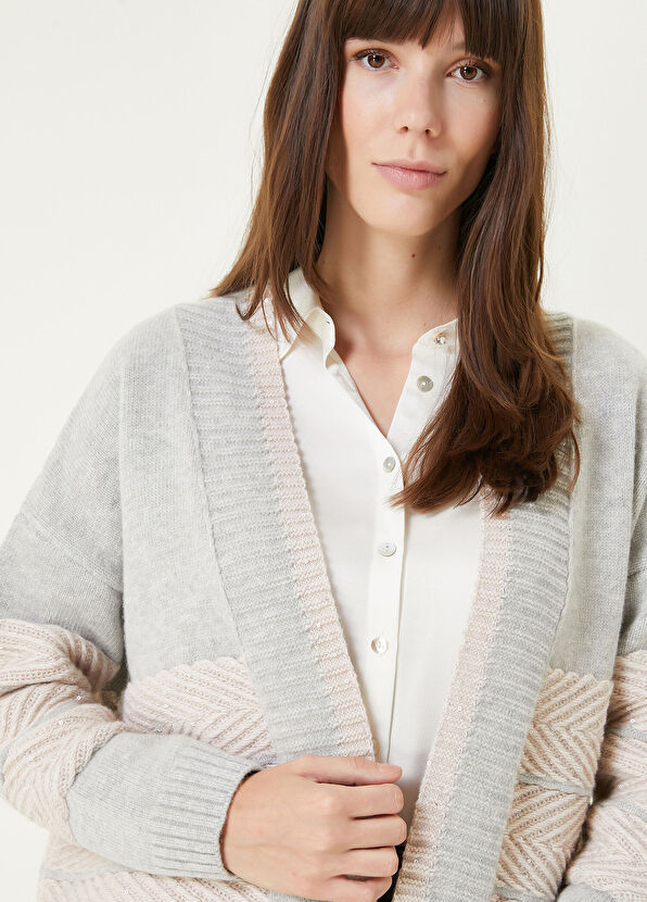 Network Gri Melanj Yün Karışımlı Hırka - 2