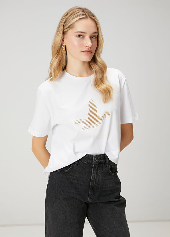 Beymen Club Beyaz Çizgili Logolu T-shirt - 1