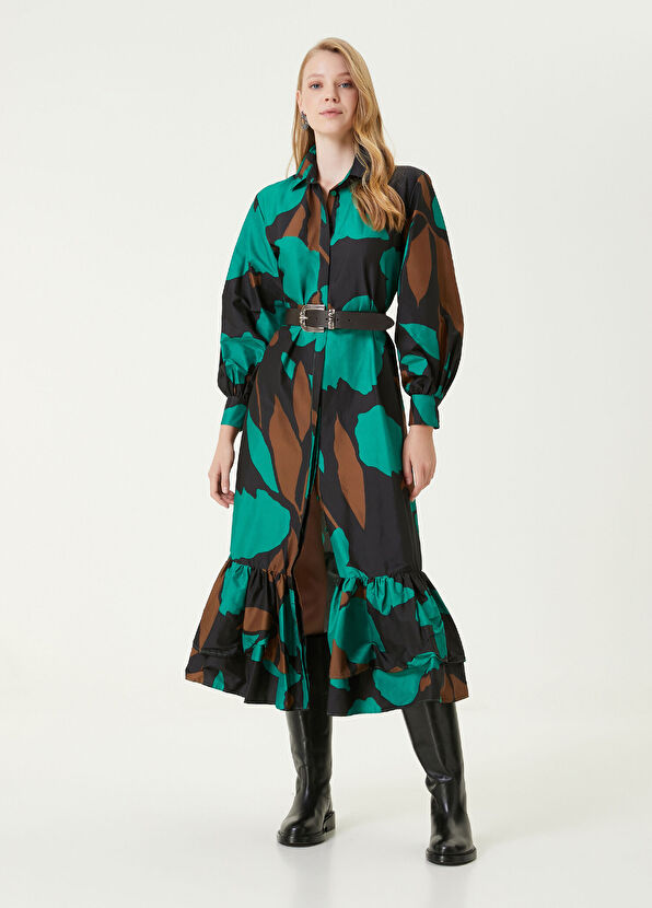 Beymen Club Yeşil Desenli Midi Gömlek Elbise - 1