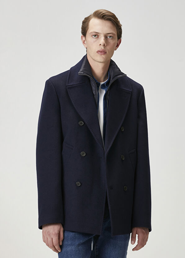 Beymen Club Navy Inner Collar Detail Wool Blend Coat - 3