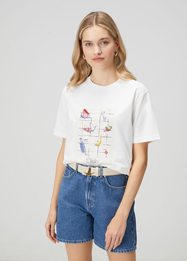 Beymen Club Off-White Fruit Print Oversize T-shirt - 1
