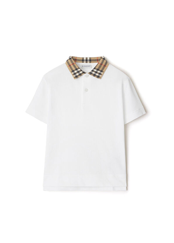 Burberry Johane Beyaz Collar Koton Polo Yaka Kısa Kollu Unisex Çocuk T-shirt - 1