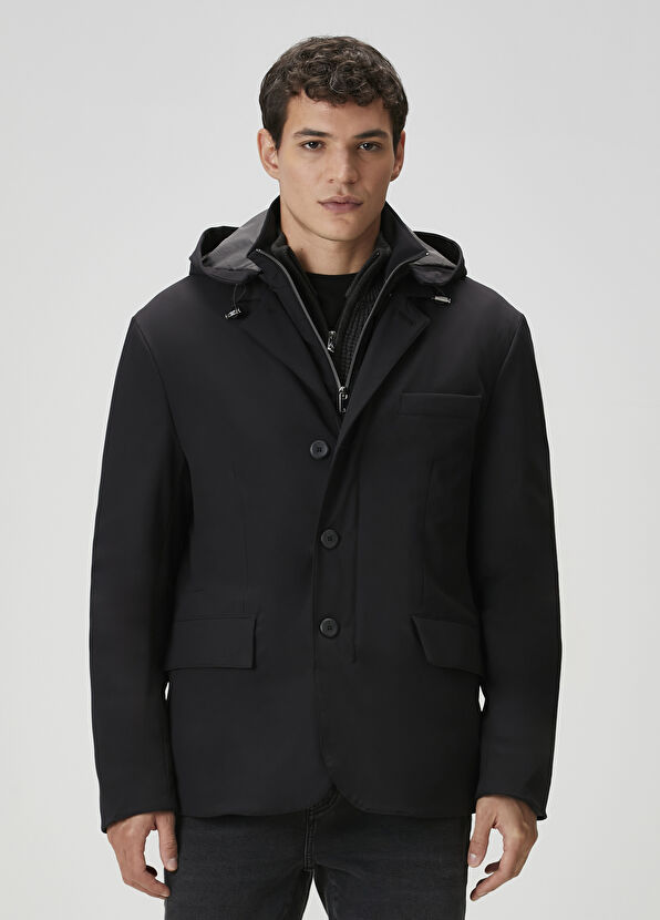 Beymen Club Siyah Kapüşonlu İç Yaka Detaylı Mont - 1