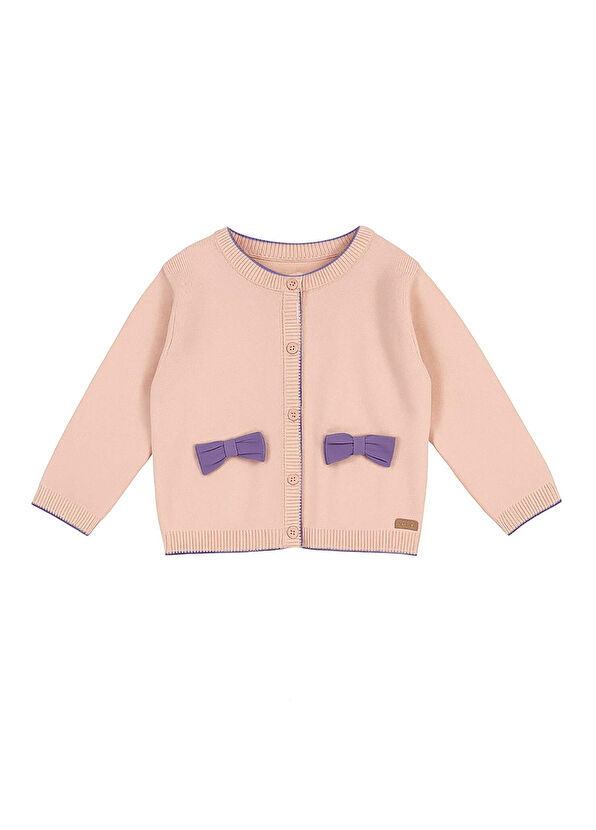 Patique Kids Pink Bow Detailed Buttoned Girl's Knitwear Cardigan - 1