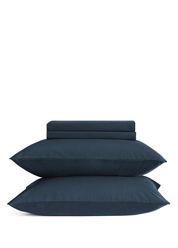 Penelope Pure Series Navy Blue Cotton Percale Double Fitted Sheet Set 160 x 200 cm - 2