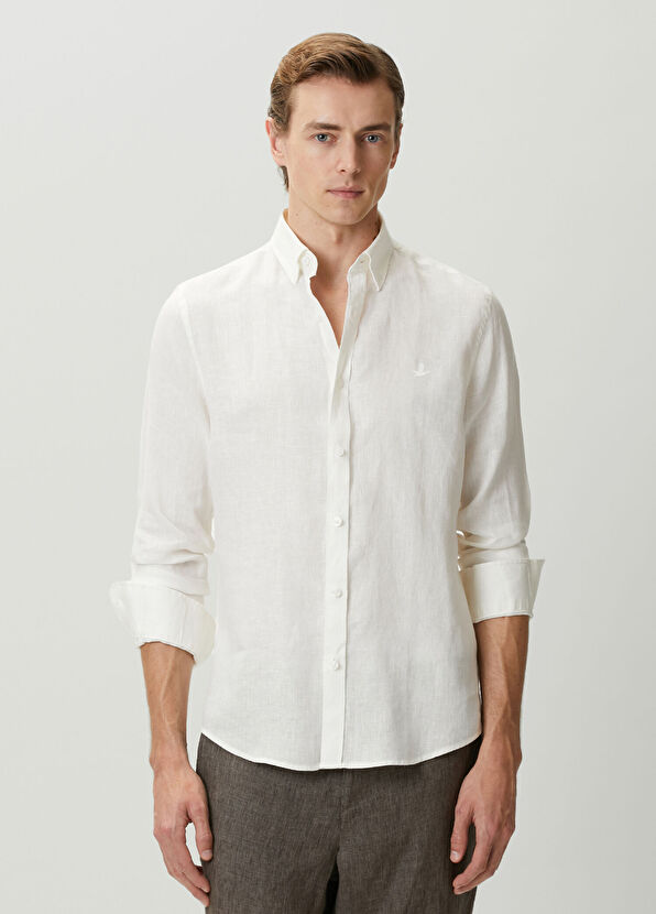 Beymen Club Comfort Fit Linen Shirt With Tonal Embroidery - 2