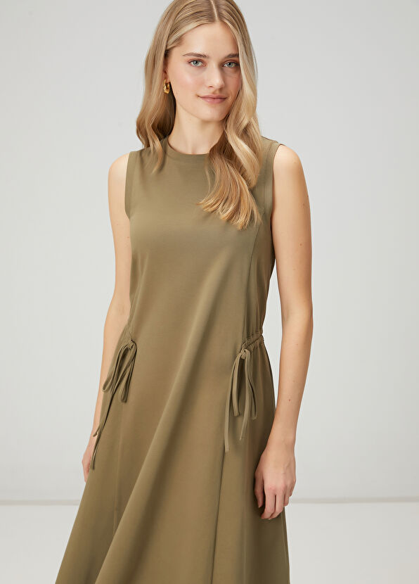 Beymen Club Haki Büzgü Detaylı Uzun Elbise - 4