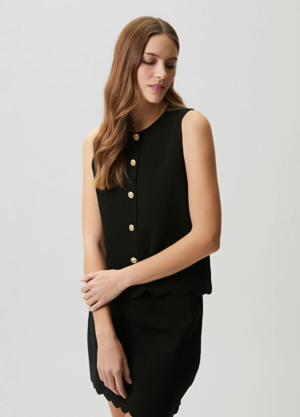 Beymen Club Black Sliced Knit Tank Top - 4