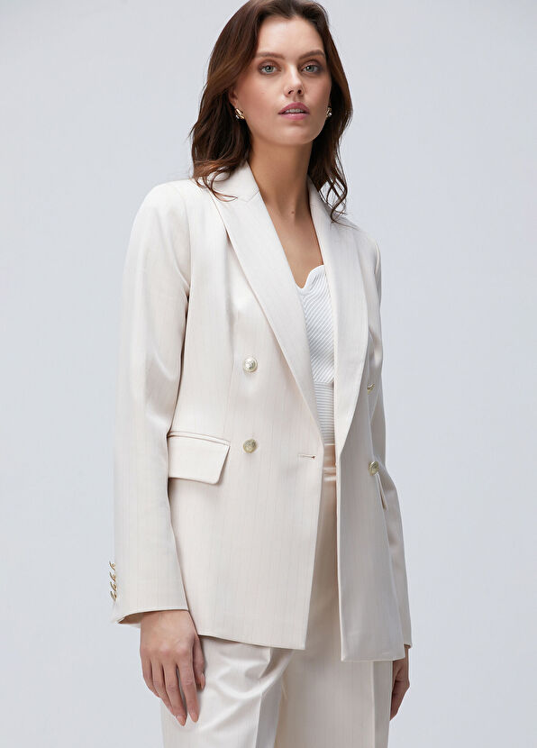 Network Bej Çizgili Blazer Ceket - 1