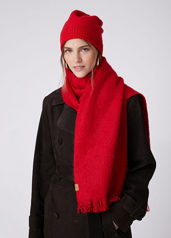 Beymen Club Red Mohair Blend Women's Scarf - 2