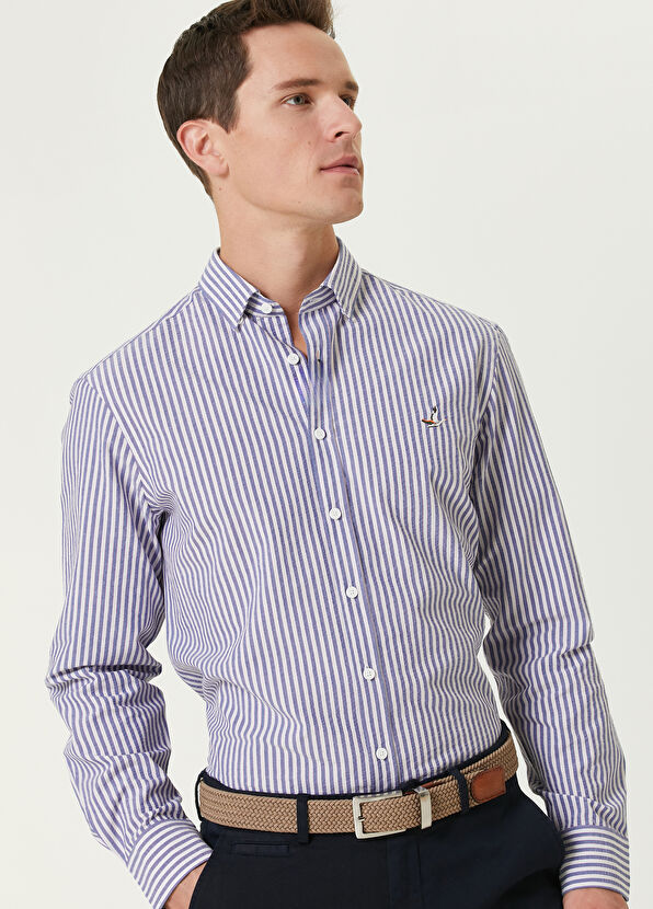 Beymen Club Comfort Fit Saks Çizgi Desenli Gömlek - 2