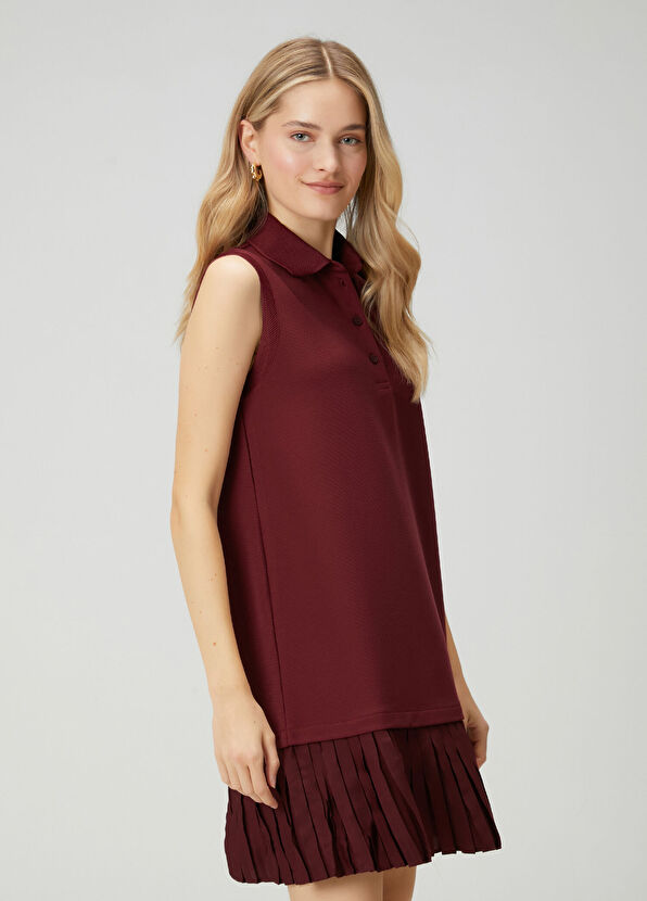Beymen Club Burgundy Pleated Mini Polo Dress - 2