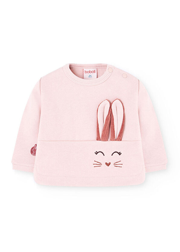 Boboli Pink Bunny Print Long Sleeve Top and Knitwear Pants Baby Girl Set of 2 - 3