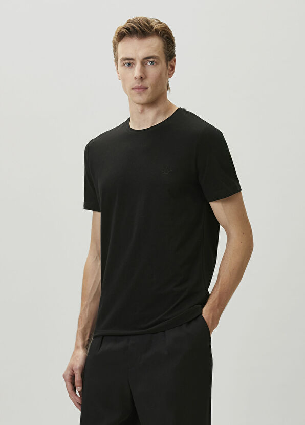 Beymen Club Black Regular Fit Elastane Basic T-Shirt - 4