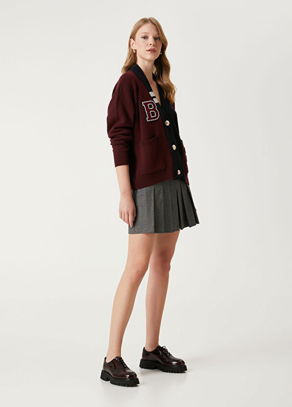 Beymen Club Burgundy Crystal Logo Wool College Cardigan - 3