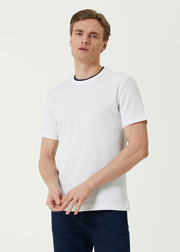 Beymen Club Beyaz Çift Yaka Waffle Dokulu T-shirt - 1
