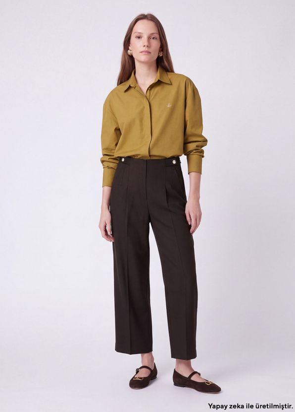 Beymen Club Brown Gold Buttoned Wool Blend Trousers - 1
