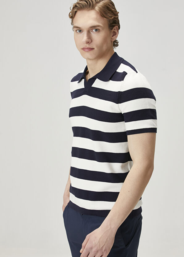 Beymen Club Lacivert Beyaz Polo Yaka T-shirt - 2