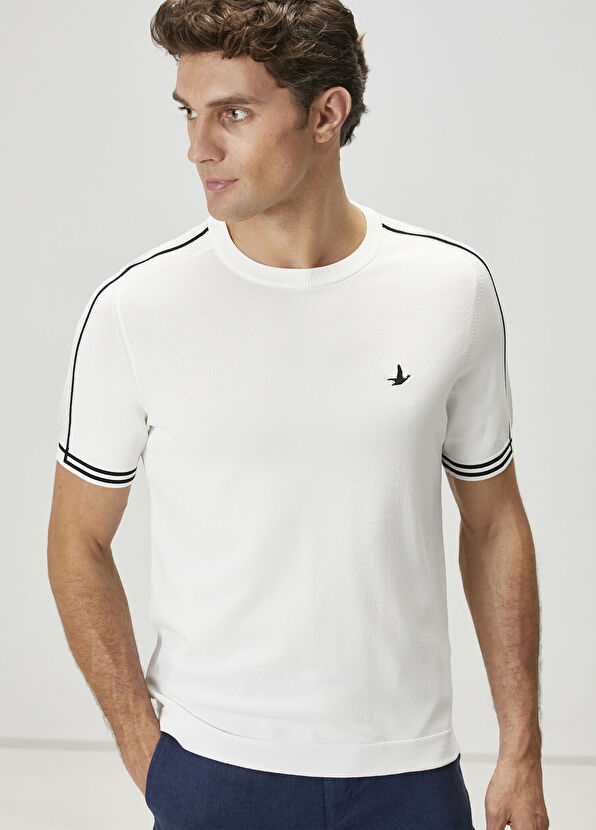 Beymen Club Off-White Stripe Jacquard Short Sleeve Sweater - 4