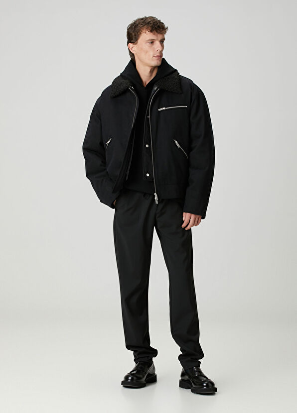 Academia Siyah Beli Kordonlu Palermo Yün Pantolon - 1