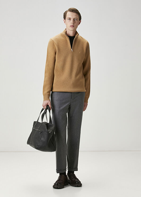 Beymen Club Camel Zippered Basic Wool Sweater - 2