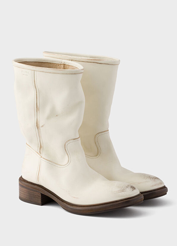 Nötr Vintage Efektli Deri Kadın Bot - Görsel 3