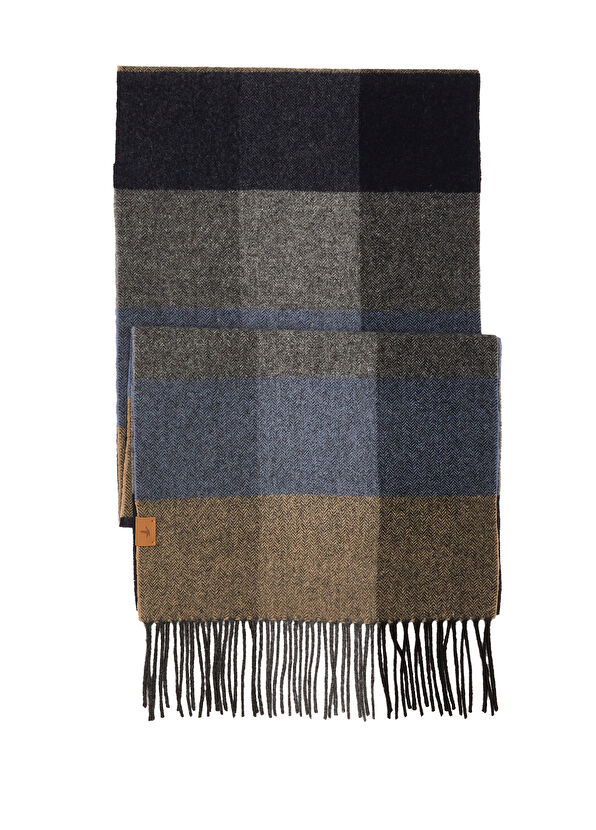 Beymen Club Lacivert Kare Desenli Erkek Yün Atkı - 1