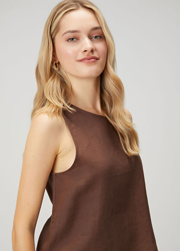 Beymen Club Açık Kahverengi Kolsuz Keten Bluz - 2