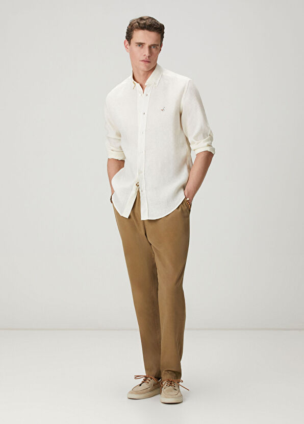 Beymen Club Cream Comfort Fit Linen Shirt - 3