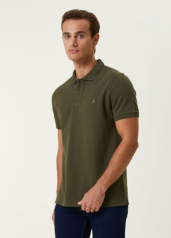 Beymen Club Khaki Polo Neck Honeycomb Textured Logo T-shirt - 1
