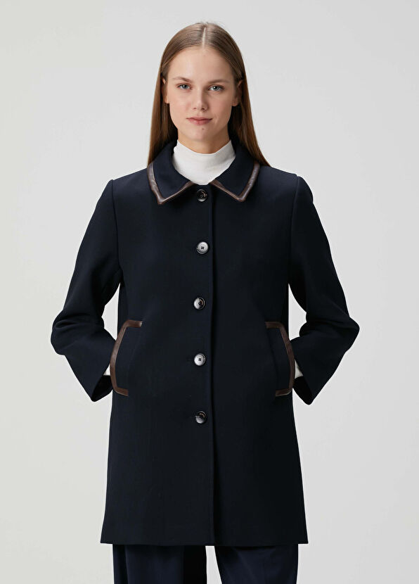 Sandro Navy Blue Garni Detailed Coat - 1