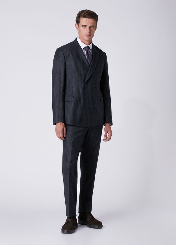 Beymen Club Antrasit Pinstripe Flanel Yün Kruvaze Takım Elbise - 1