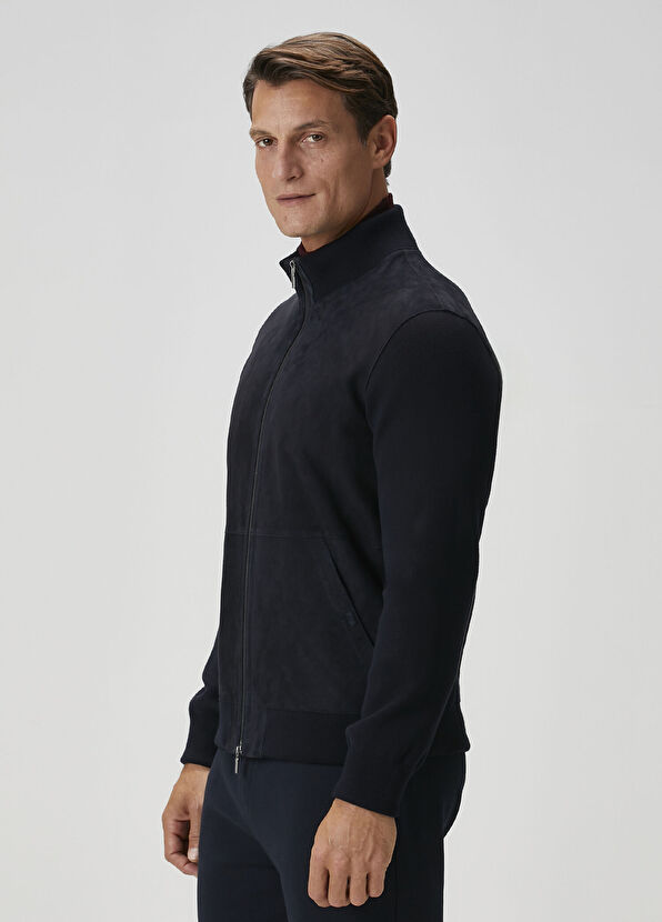 Koyu Lacivert Triko Garnili Süet Hybrid Mont - Görsel 5