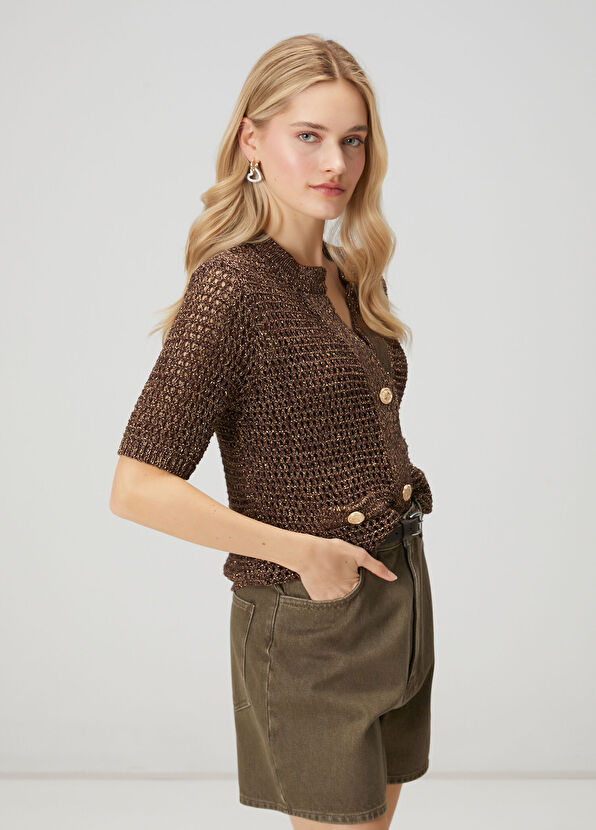 Beymen Club Brown Glitter Openwork Cardigan - 4