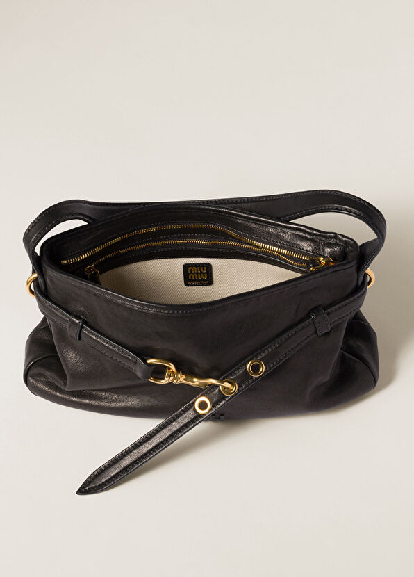 Miu Miu Aventure Siyah Napa Deri Kadın Omuz Çantası - 4