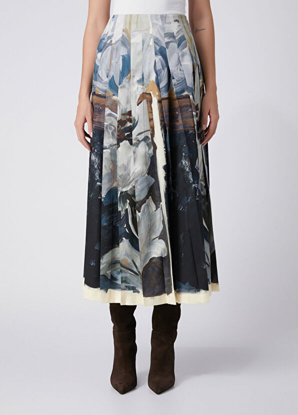 Beymen Club Teal Blue Print Midi Skirt - 3