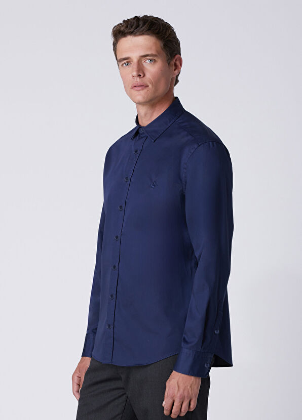 Beymen Club Comfort Fit Navy Blue Poplin Shirt - 4