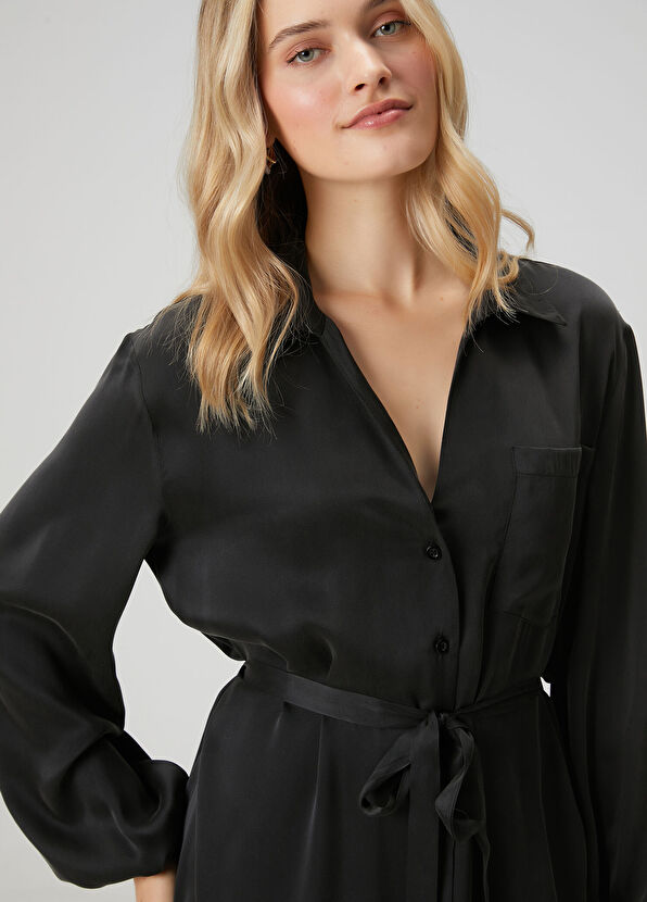 Beymen Club Black Midi Silk Satin Dress - 3