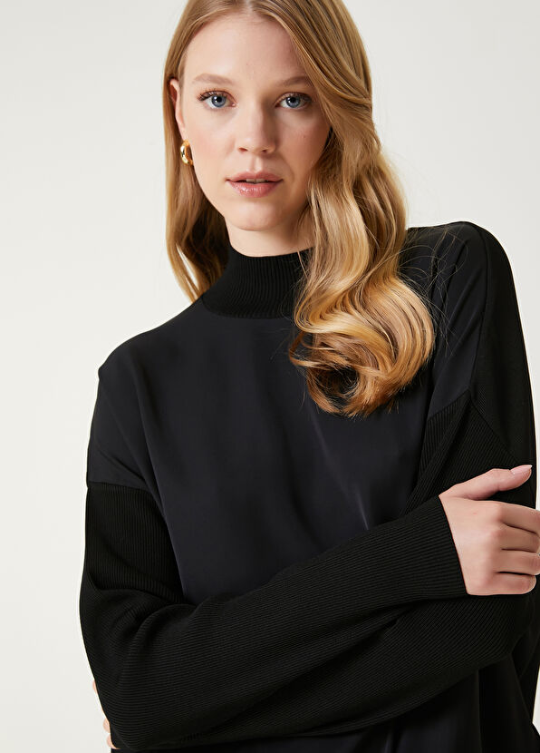 Beymen Club Black Satin Inserted Sweater - 2
