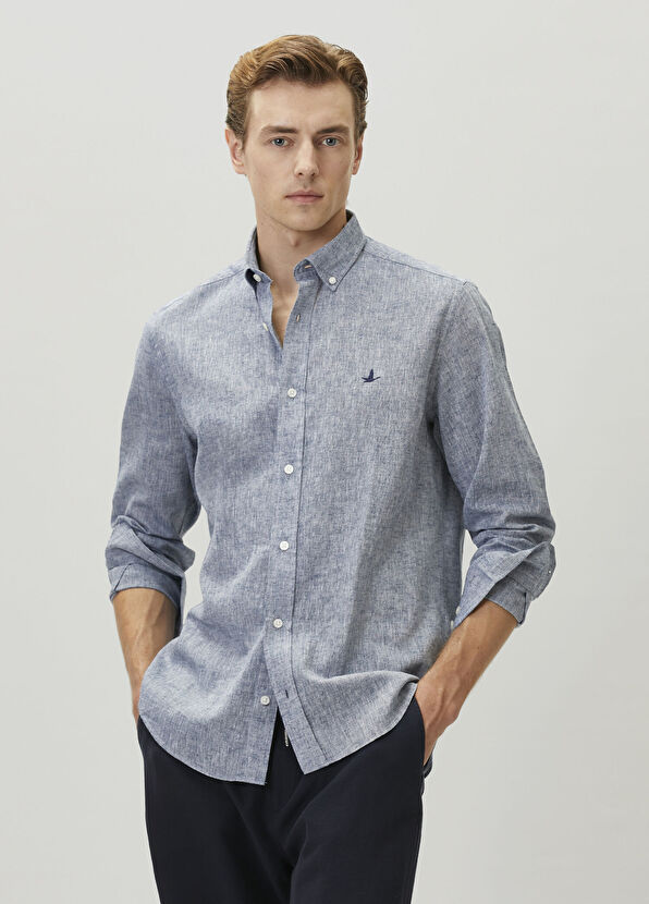 Beymen Club Comfort Fit Lacivert Keten Gömlek - 2